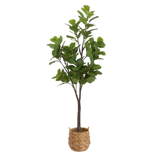 Kate and Laurel 6ft. Fidmont Faux Fiddle Fig Tree with Natural Planter